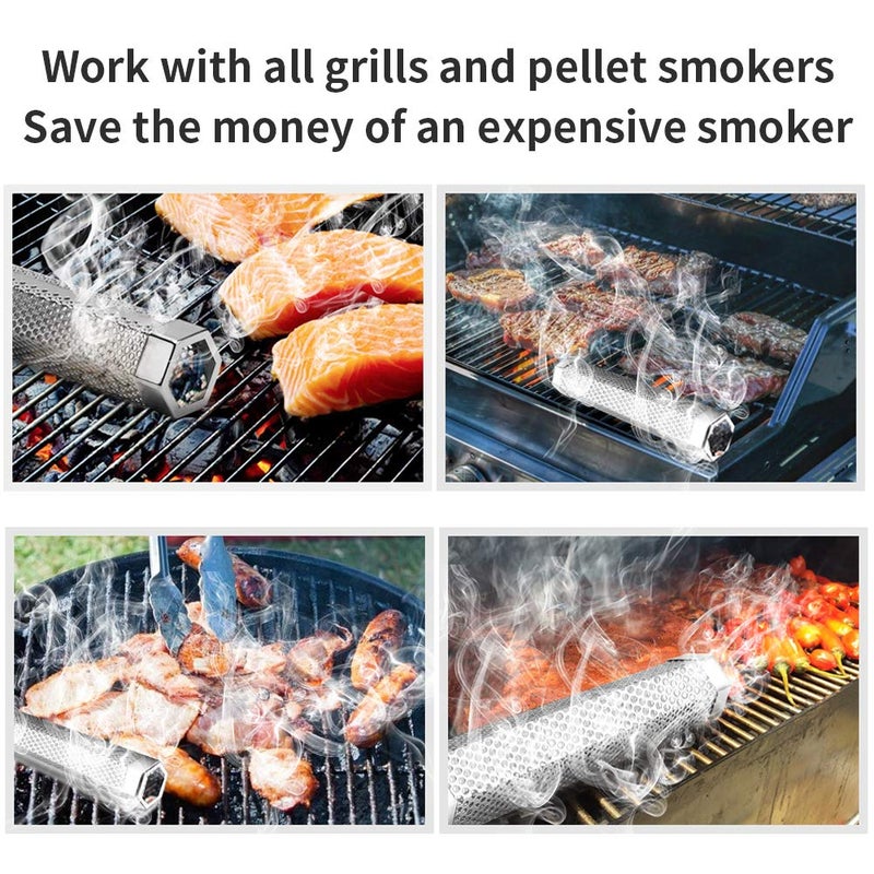 LANNEY Smoke Tube for Pellet Smoker, 12'' Smoker Tube for Pellet Grill - Hot or Cold Smoker Accessories for Electric Gas Charcoal Grilling, Premium Stainless Steel Portable Barbecue Smoking Tube, Bonus Brush - Image 4